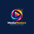 Colorful logo with a play button design and 'MediaMasters' text on a dark background
